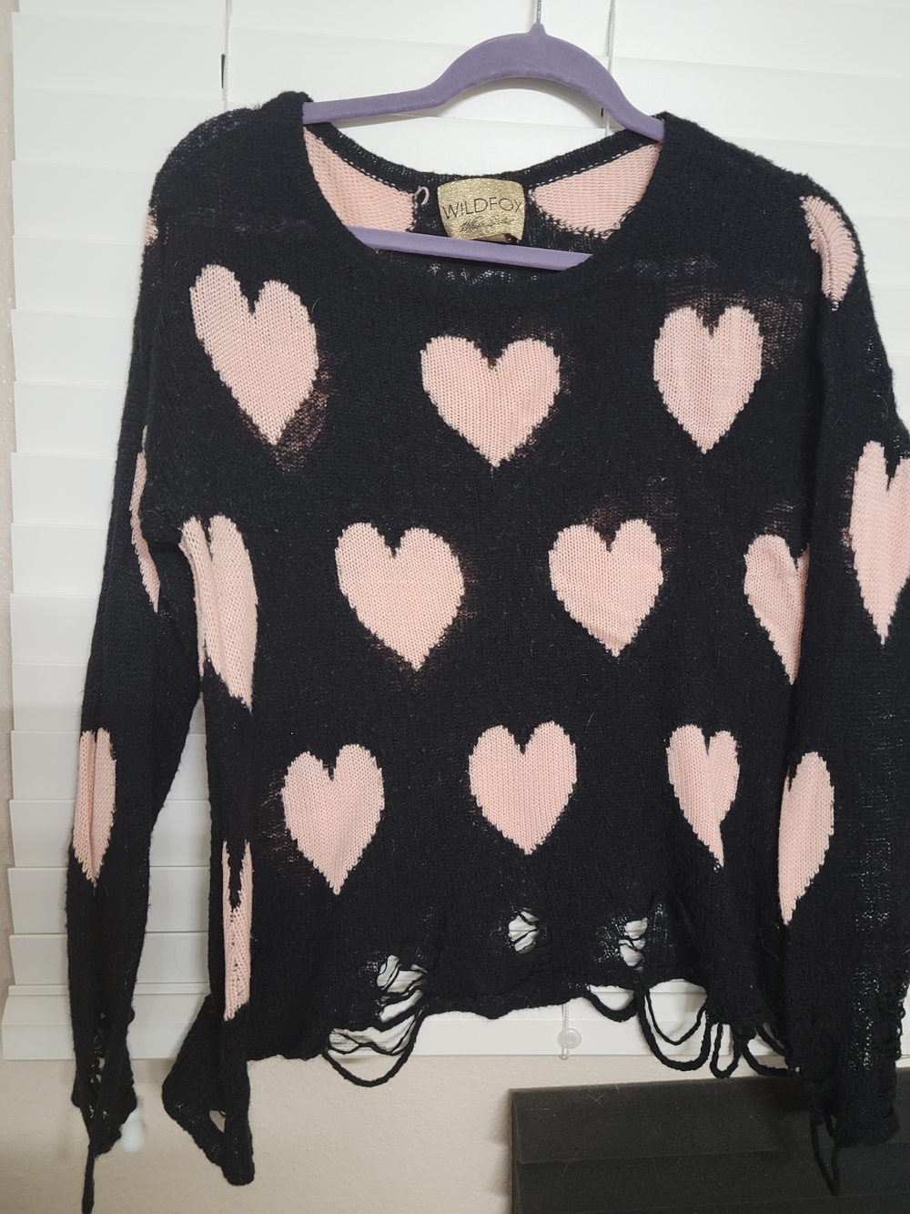 Wildfox Black Sweater with Pink Heart Pattern